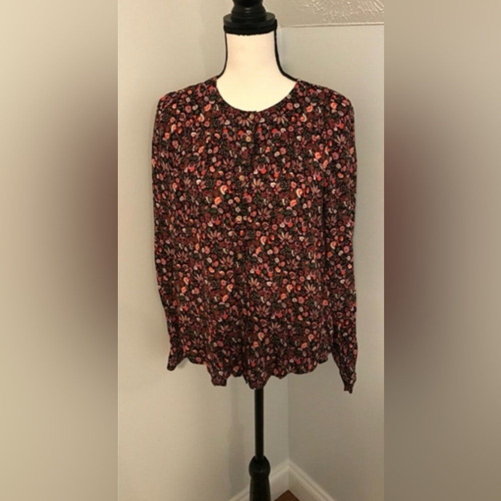Anthropologie Maeve Top Floral Blouse Long Sleeve Size L Multicolor